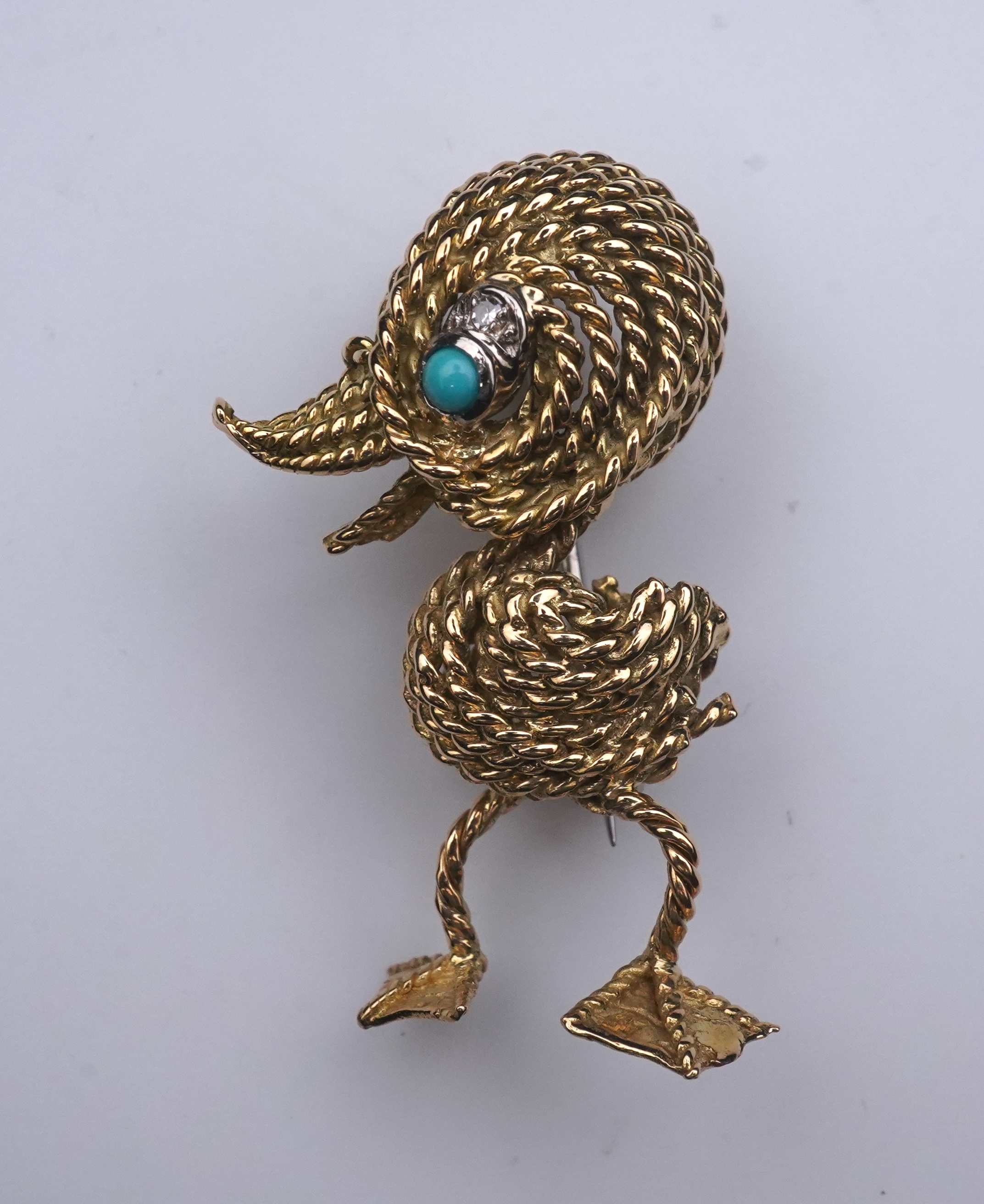 An 18ct gold, turquoise and diamond novelty brooch, circa 1961